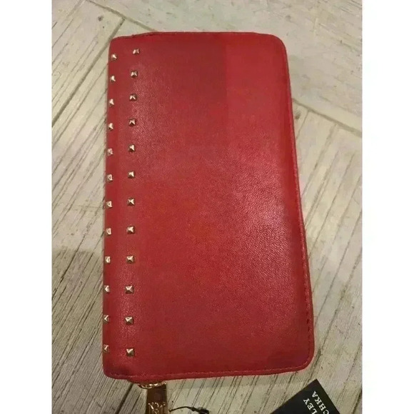 Badgley Mischka Women's Red Studded Zip-Around Wallet - Picture 6 of 11